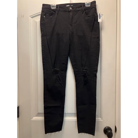 NWT Old Navy Women’s Rockstar Super Skinny Leg Denim Jeans Size 14‎ Tall Black - Picture 1 of 5